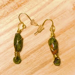 JEWELRY SALE!! 3/$20 “Unikite” green & pink on GOLD healing stone gold earrings